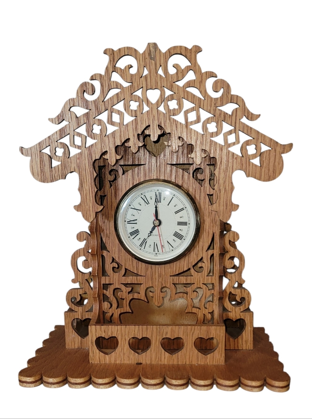Vintage Handcrafted Wooden Sweetheart Mantel Clock